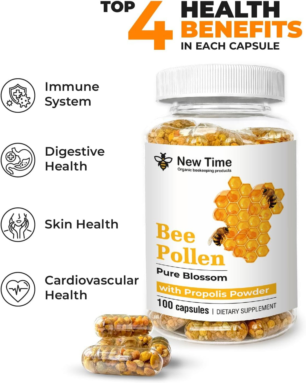 Polen de Abeja Orgánico con Propóleo - 100 Cápsulas Vegetarianas
