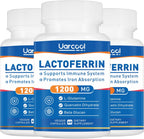Uarcool Lactoferrina 1200 mg con L-Glutamina, Quercetina, Beta Glucano, Zinc y Vitamina C - 180 Cápsulas (3 Envases)
