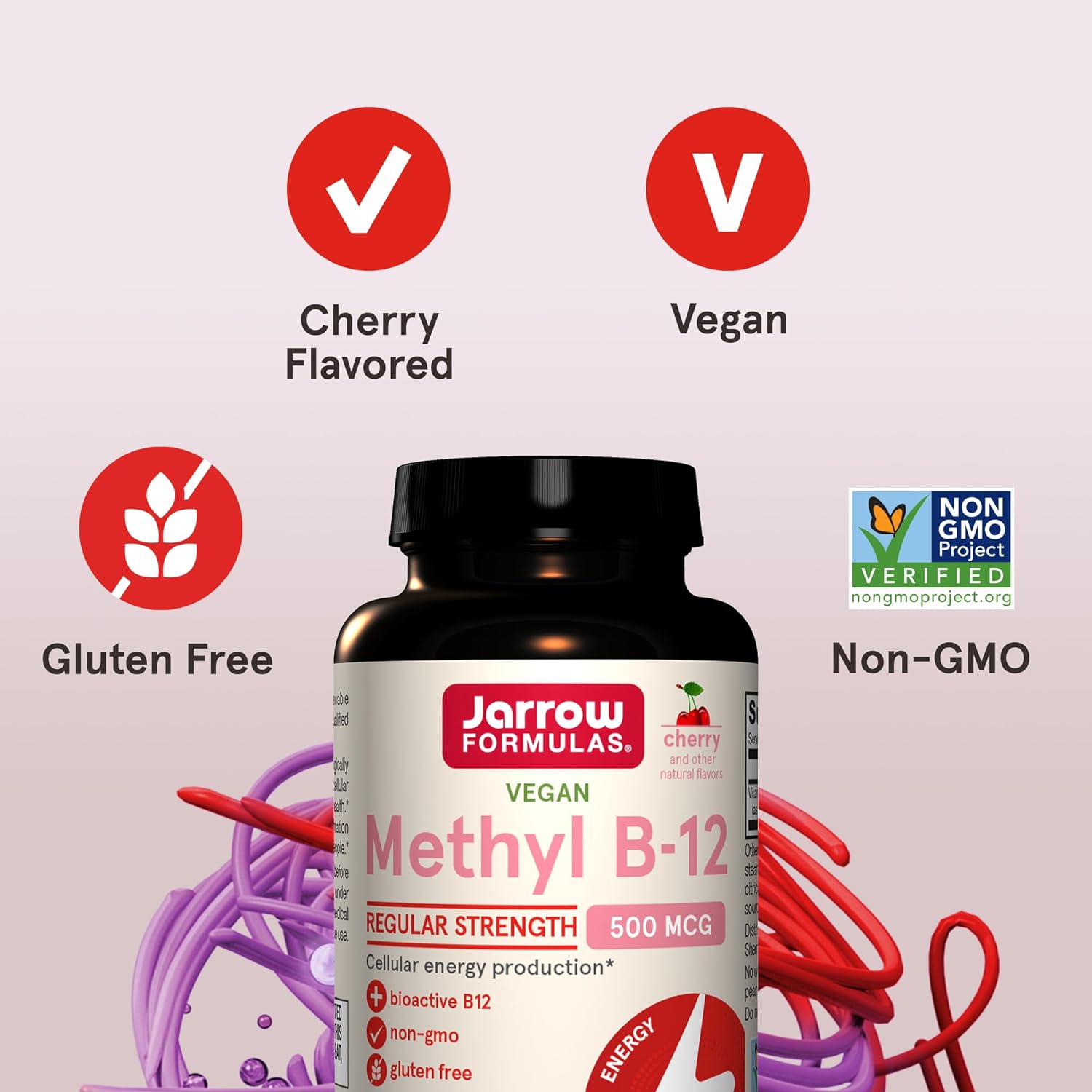 Jarrow Formulas Methyl B-12 500 mg, 100 Comprimidos Masticables con Sabor a Cereza