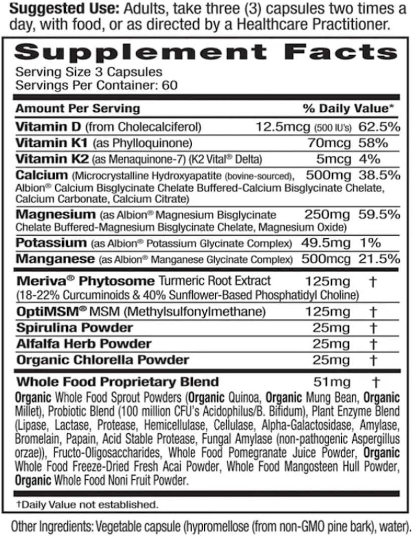 EMERALD LABS Osteo Bone Health - Apoyo inmunológico y suplemento óseo y articular con vitamina D3, K2, calcio, magnesio, OptiMSM, Meriva Phytosome y más - 180 cápsulas vegetales