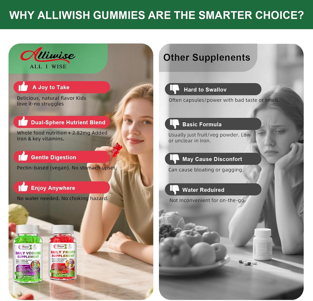 Alliwise Gominolas Multivitamínicas de Frutas y Verduras sin Azúcar - 120 uds.