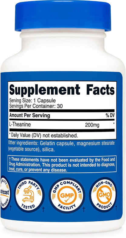 Nutricost L-Theanine 200mg, 30 Cápsulas – Image 5