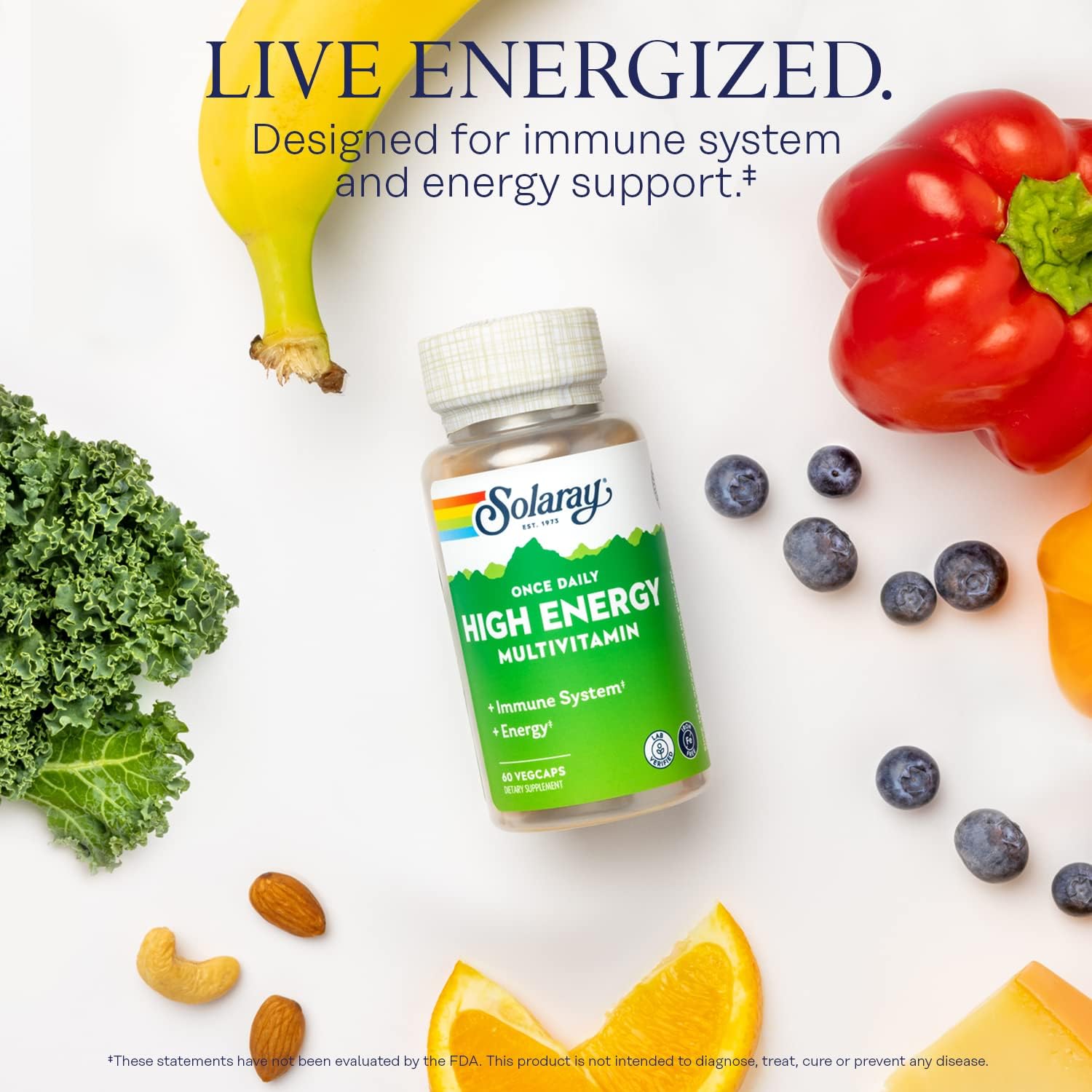 SOLARAY Once Daily High Energy Multivitamin, Sin Hierro, 60 Cápsulas Veganas