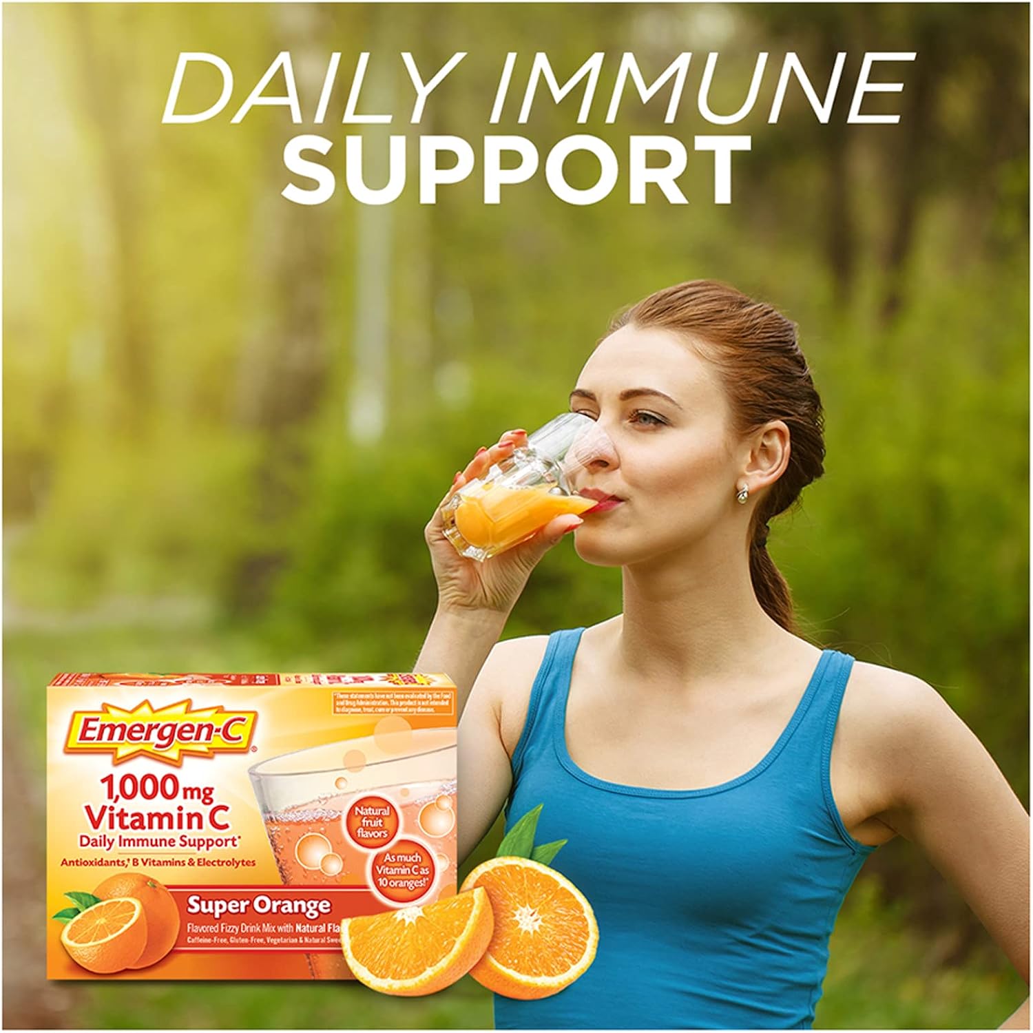 Emergen-C 1000 mg Vitamina C en Polvo con Zinc, Manganeso, Vitaminas B y Electrolitos, Sabor Naranja Super, 30 Sobres