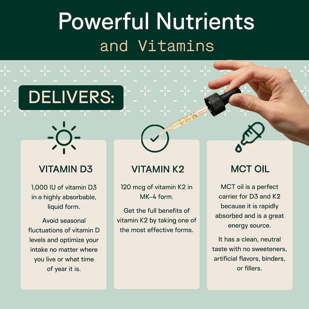 Adapt Naturals Vitamina D3 K2 1000 UI con MCT Oil - 30 ml (600 gotas)