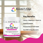 Breeder’s Edge Oral Cal Plus Powder - Calcio y Vitamina D3 para Perros y Gatos Lactantes, 300g