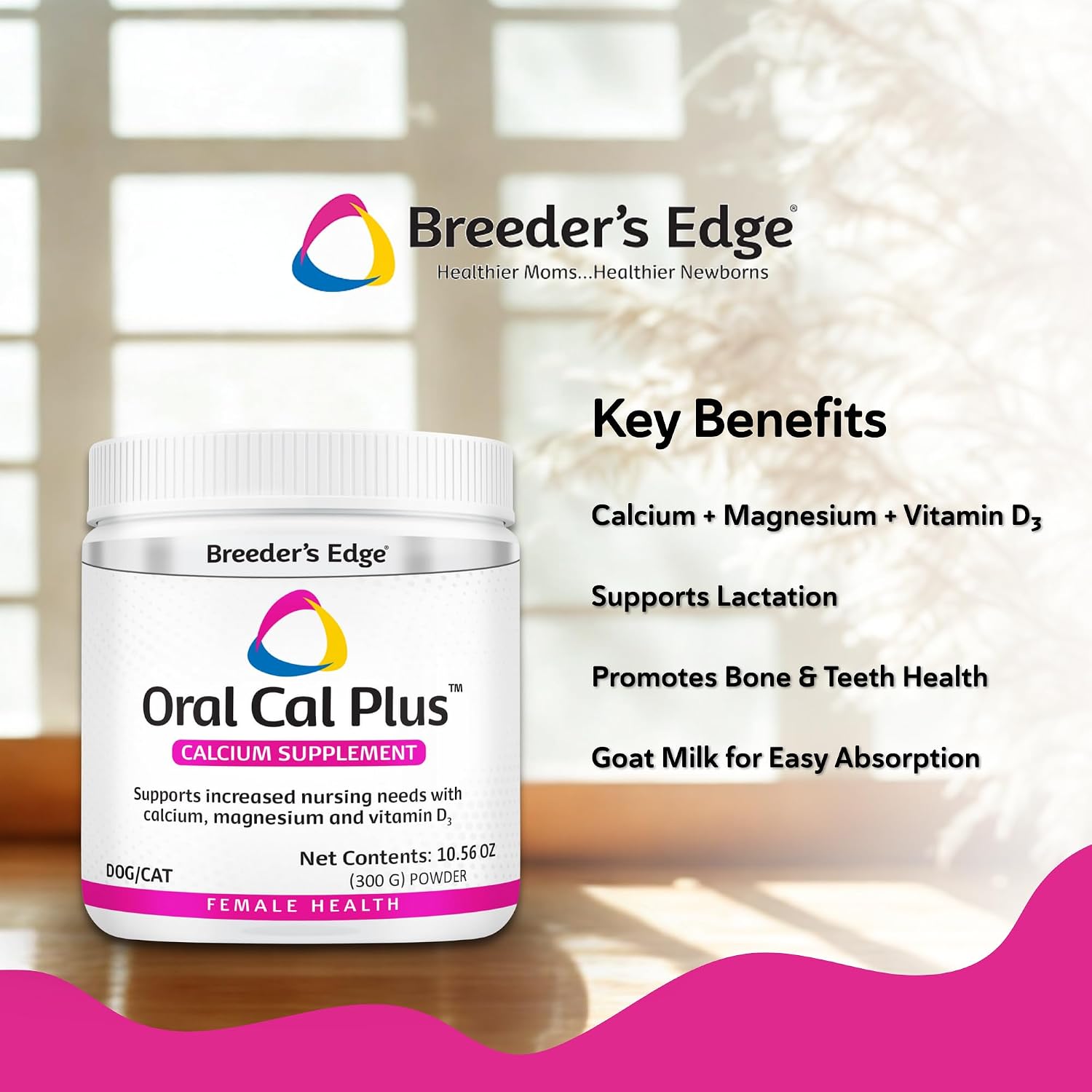Breeder’s Edge Oral Cal Plus Powder - Calcio y Vitamina D3 para Perros y Gatos Lactantes, 300g