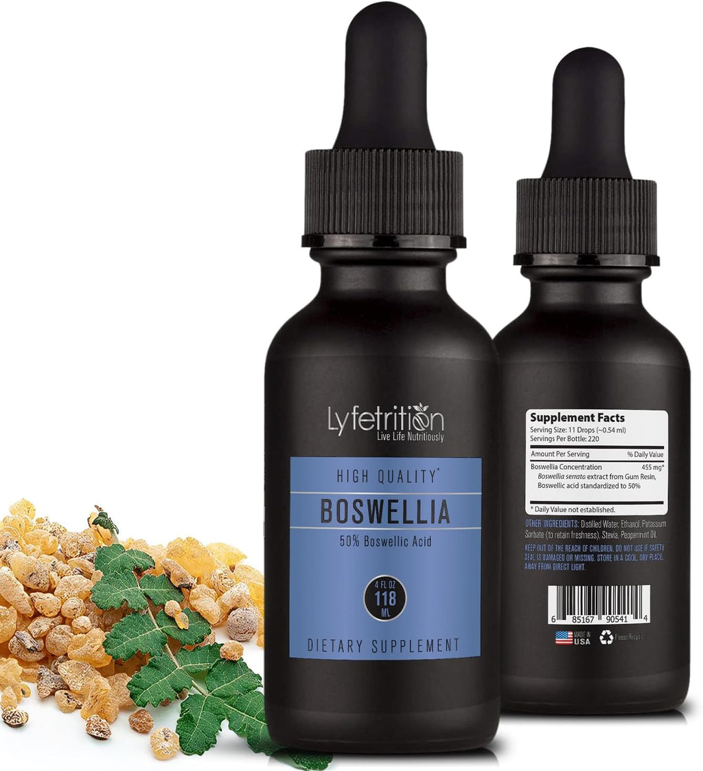 Lyfetrition Boswellia 455 mg - Extracto Líquido 118 ml - 220 Porciones - Alta Absorción - No Modificado Genéticamente - Certificado GMP - Sin Crueldad