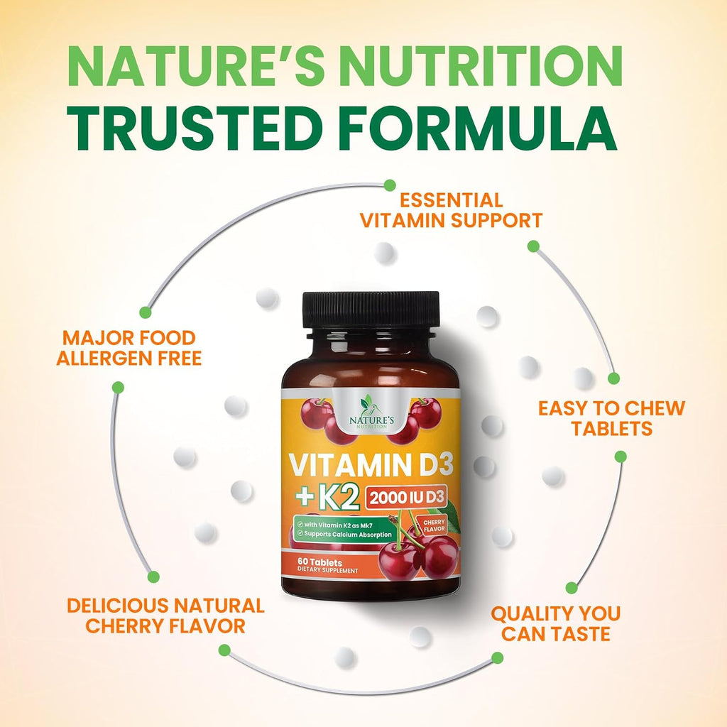 Vitamina D3 K2 2000 UI con MK-7 - 60 Comprimidos Masticables Sabor Berry