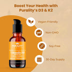 PURALITY HEALTH Vitamina D3 con K2 Líquido Vegano, Absorción Liposomal, 30 Días