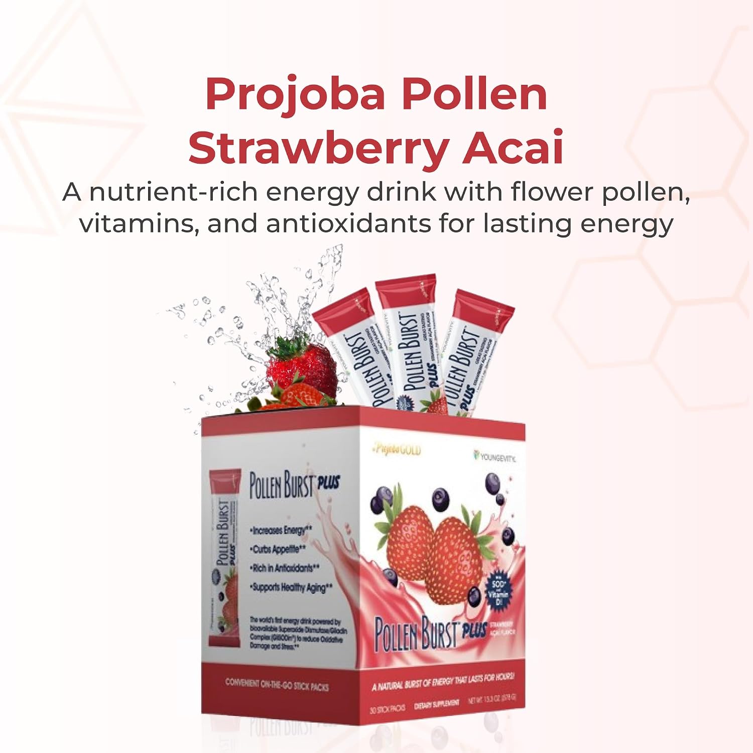Youngevity Pollen Burst Energy Drink - Fresa Acai, 30 sobres