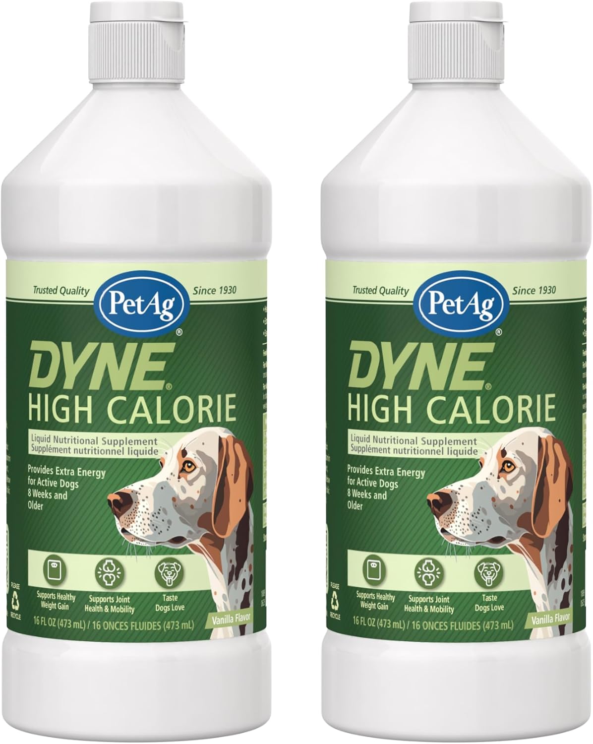 PetAg Dyne Suplemento Nutricional Líquido de Alto Contenido Calórico para Perros y Cachorros - 2 paquetes de 473 ml - Sabor Vainilla Dulce