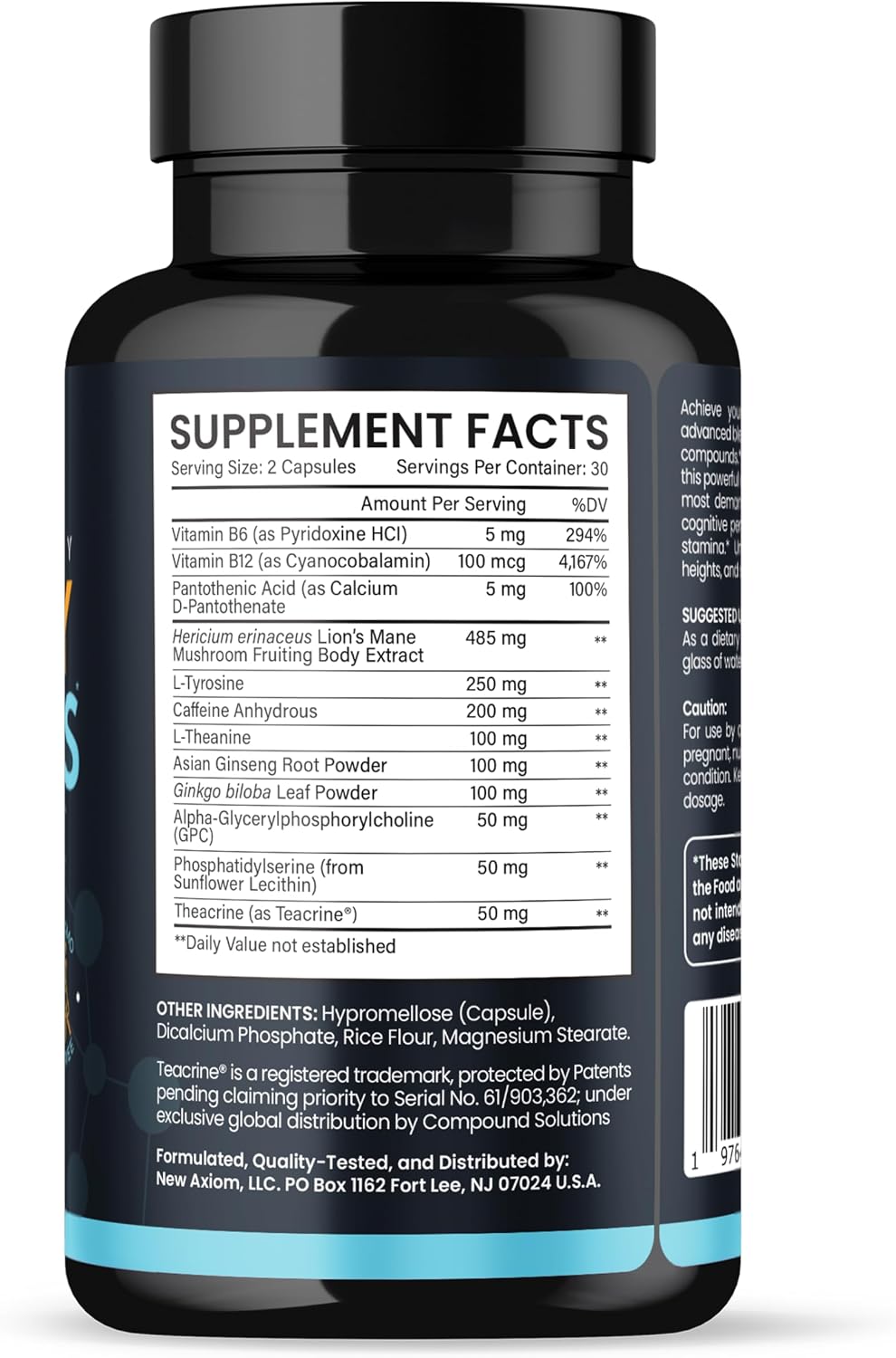 Axiom Nutrition Energy and Focus Extra Strength - 200mg Cafeína y Melena de León, 60 Cápsulas