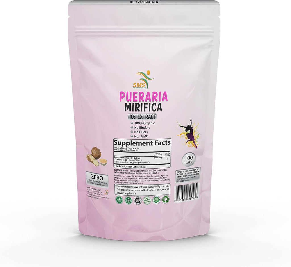 Pueraria Mirifica (Kwao Krua Kao) 1000 mg Equivalent, Extracto 10:1, 100 Cápsulas Vegetales