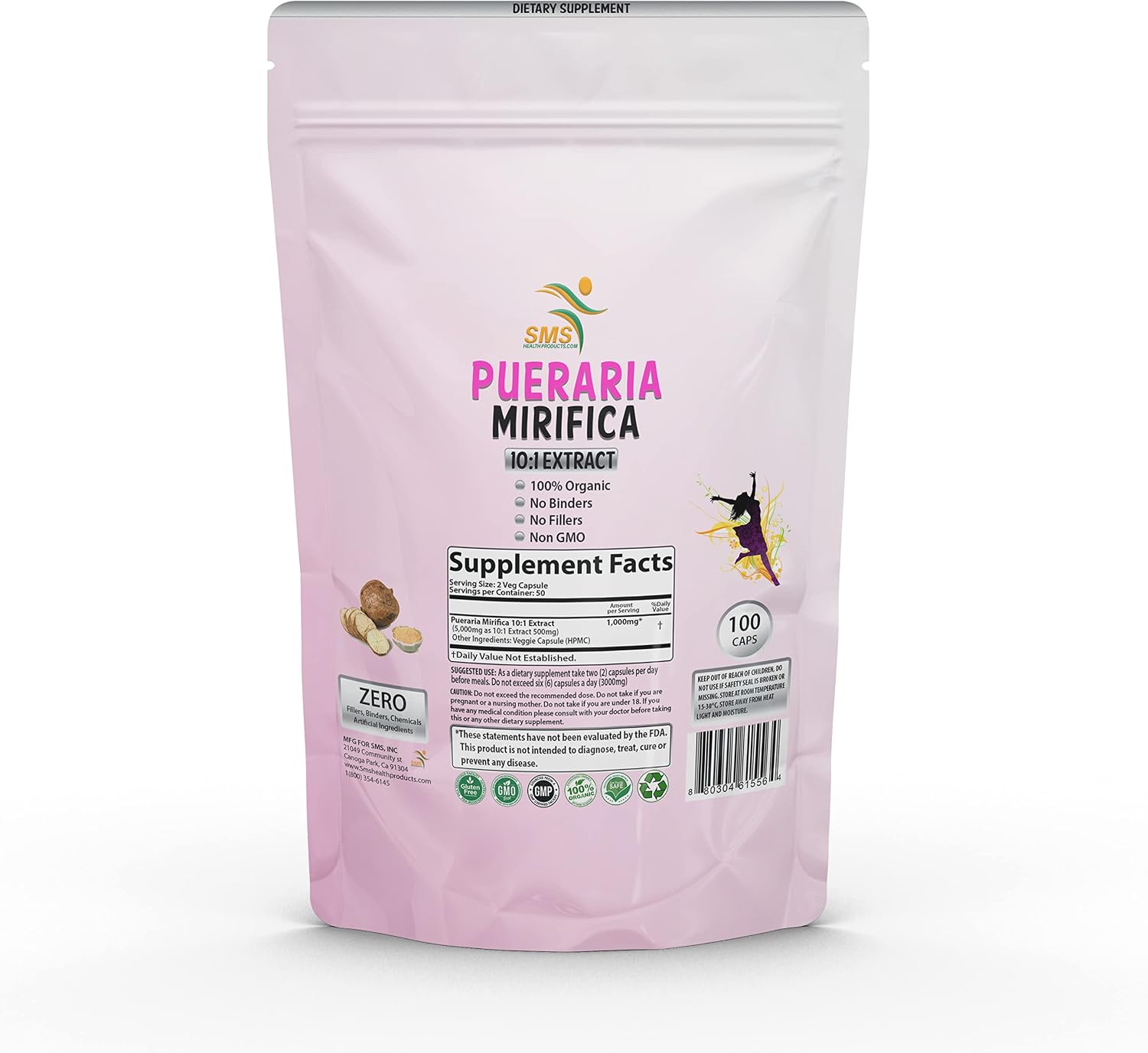 Pueraria Mirifica (Kwao Krua Kao) 1000 mg Equivalent, Extracto 10:1, 100 Cápsulas Vegetales