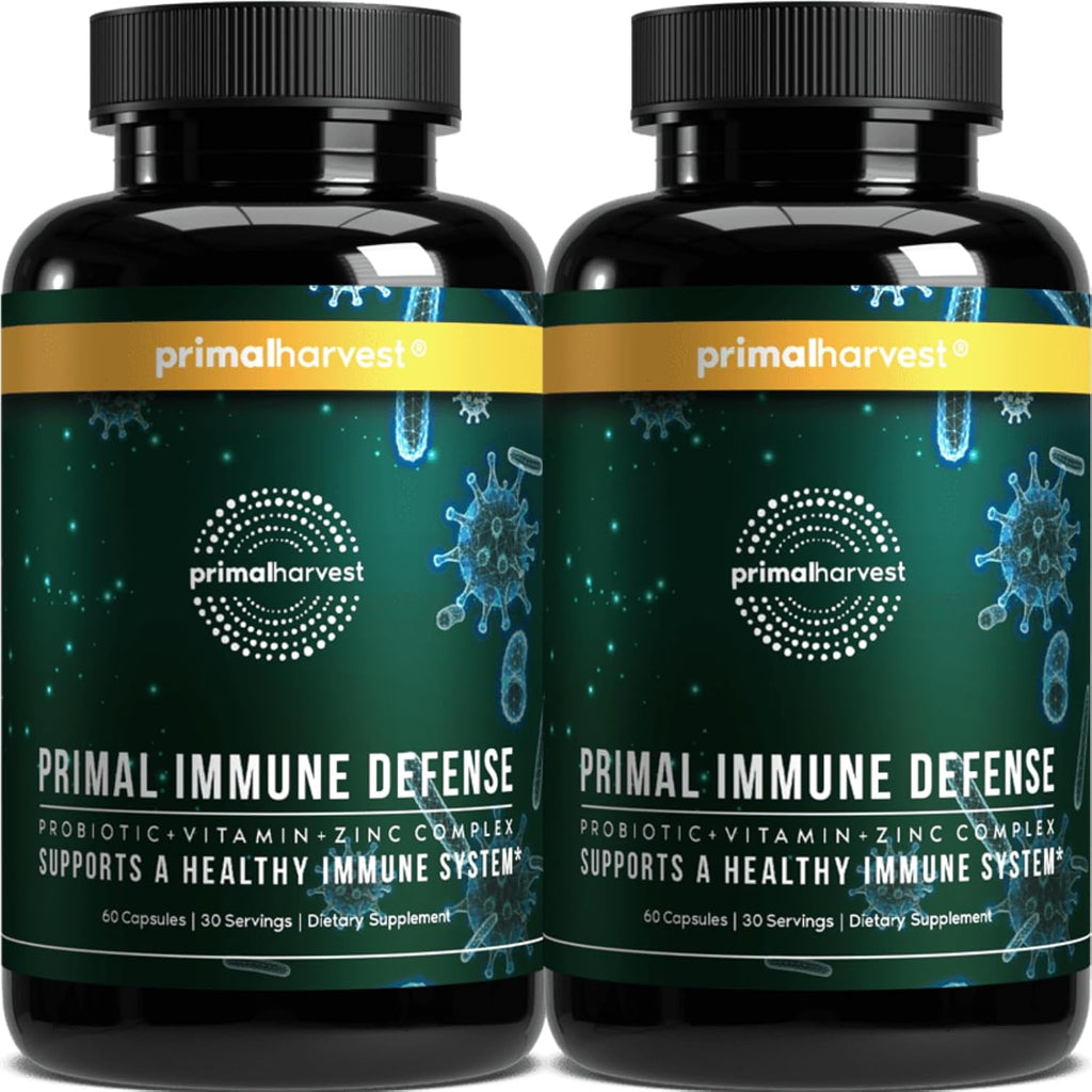 Primal Harvest Primal Immune Defense: 10-en-1 Apoyo Inmunitario con Probióticos, Zinc, Vitaminas C, B6, D3 y K2 - 60 Cápsulas (Pack de 2)