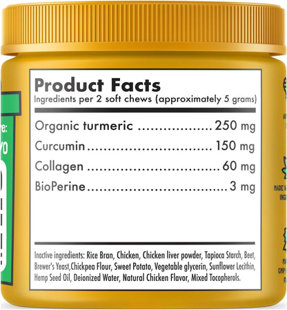 Turmeric Curcumina para Perros - Apoyo Articular y Movilidad con Colágeno y BioPerine - 120 Masticables – Image 6