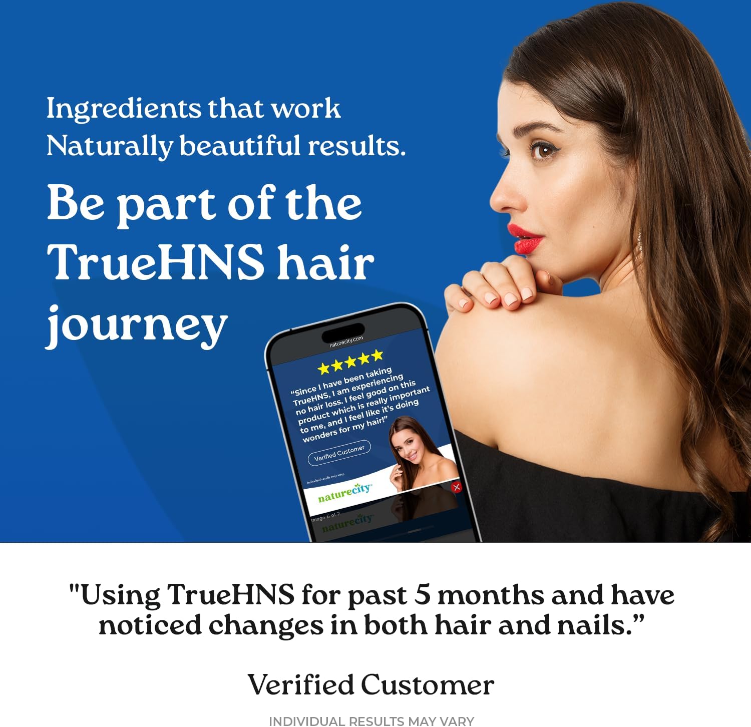 True-HNS® Cabello, Uñas y Piel con Queratina Cynatine y Biotina Vegetal - 60 Cápsulas