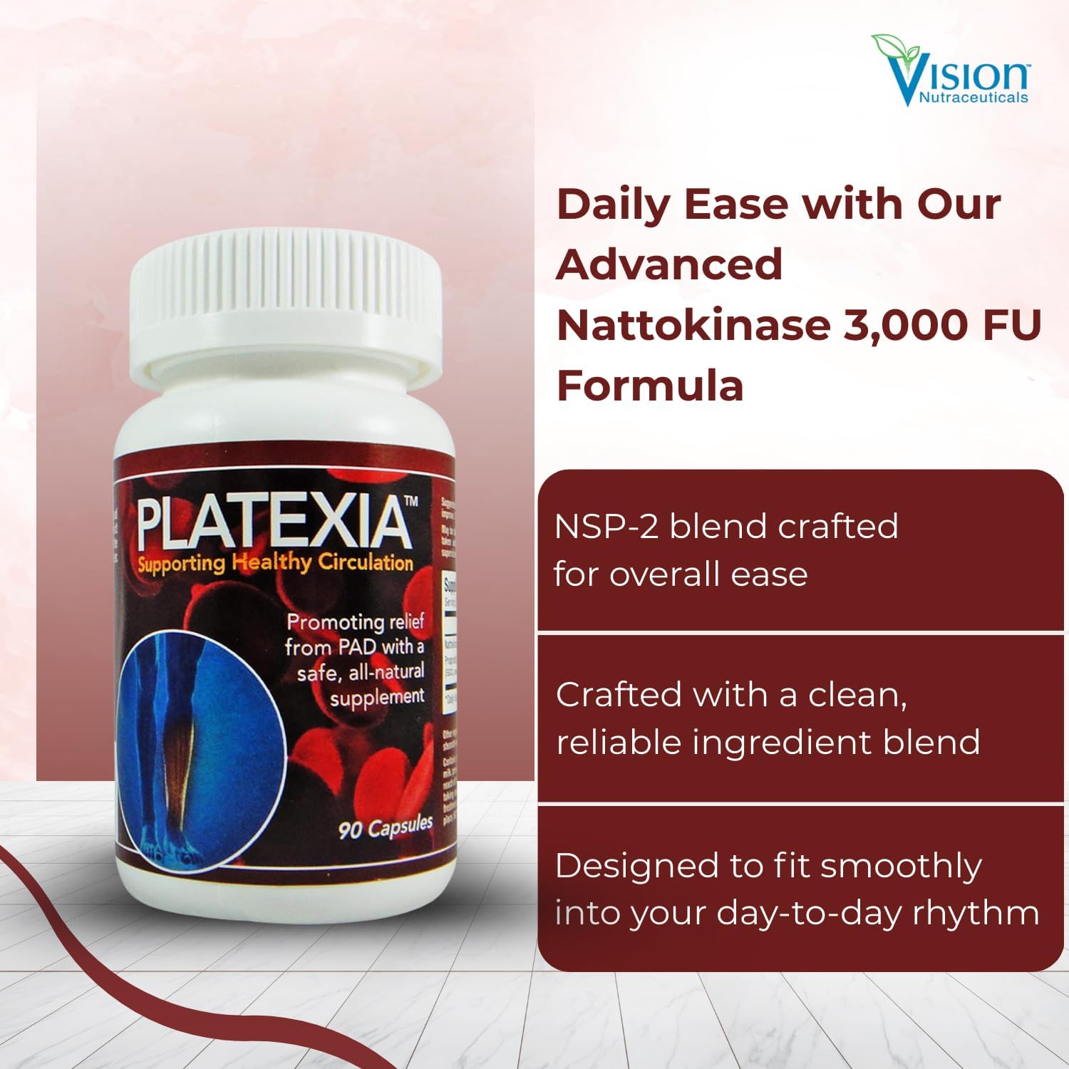 Vision Nutra Platexia con 3.000 FU Nattokinasa NSP-2 | 90 Cápsulas Veganas