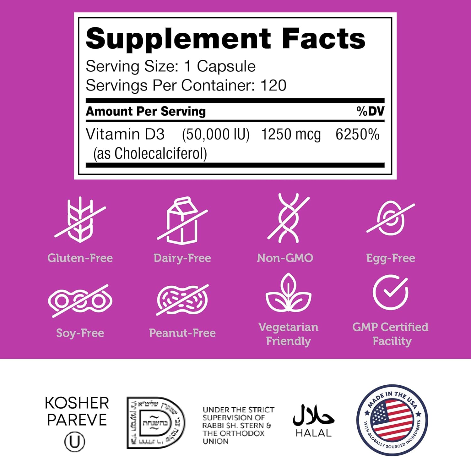Zahler - Advanced Vitamin D3 50000 IU Cápsulas (120 unidades) - Suplemento Semanal de Vitamina D3