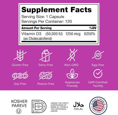 Zahler - Advanced Vitamin D3 50000 IU – Contribuye al funcionamiento normal de los músculos. – Image 5