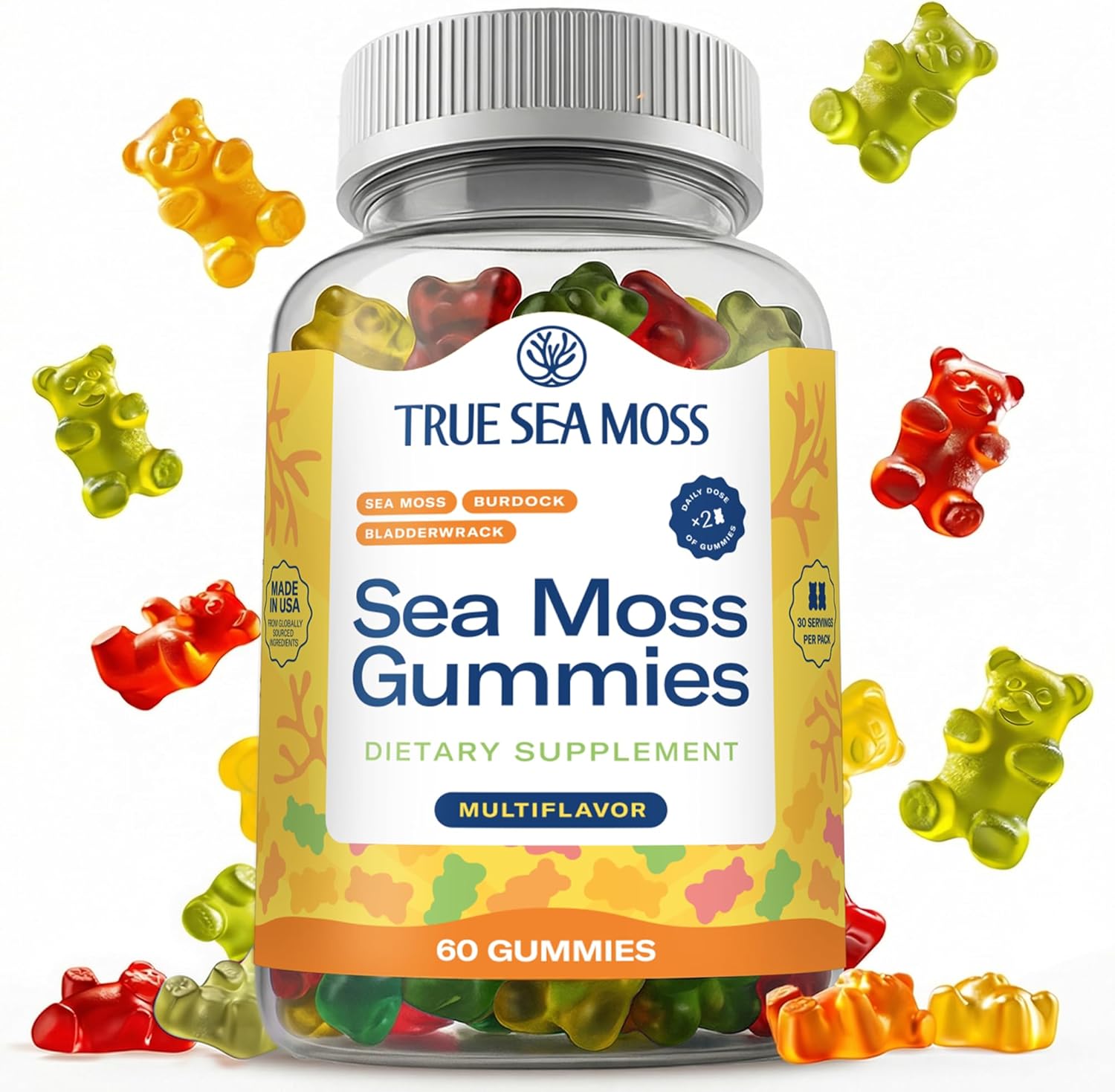 TrueSeaMoss Irish Sea Moss Gummies con Bardana y Fucus – Fórmula para Adultos y Niños – 60 Gominolas