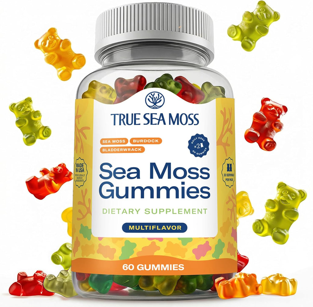 TrueSeaMoss Sea Moss Gummies con Ashwagandha, Bardana y Bladderwrack – 60 Gominolas