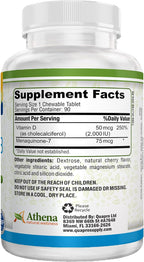Athena - Vitamina D3 2000UI con K2 (MK7) - 90 Comprimidos Masticables