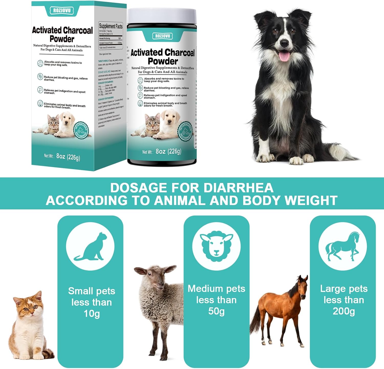 Carbón Activado para Perros, Gatos y Mascotas (Polvo, 227 g)