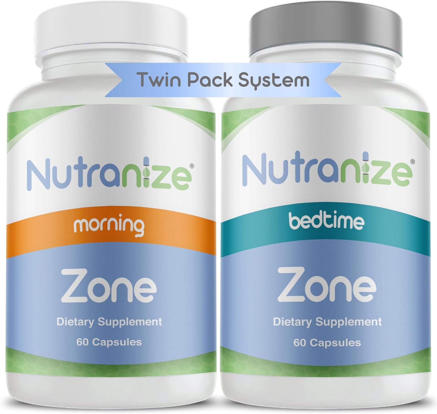 Nutranize Zone Sistema Twin-Pack - Cápsulas Matutinas y Nocturnas con Magnesio, Vitamina D3, K2 MK7, Metilfolato, Cromo y Melatonina - 30 Días (120 Cápsulas)