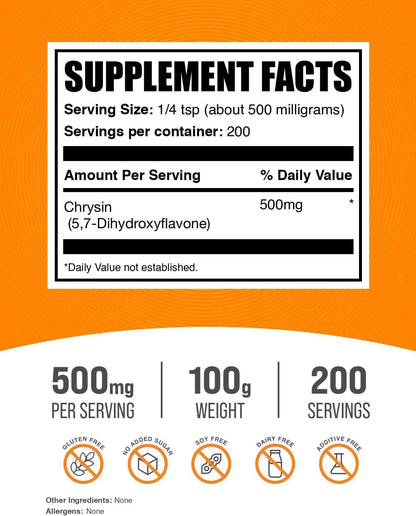 BulkSupplements Crisina en Polvo - 5,7-Dihidroxiflavona, 500mg por Ración, 100g – Image 2
