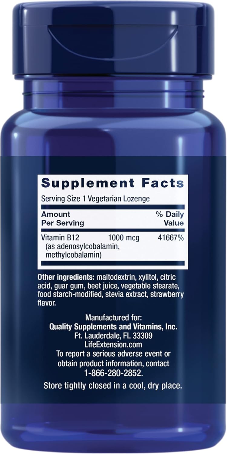 Life Extension B12 Elite - 60 Comprimidos de Vitamina B12 con Adenosilcobalamina y Metilcobalamina