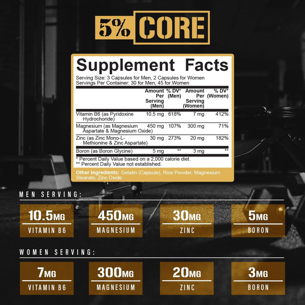 5% Nutrition Core ZMA con Boro - 90 Cápsulas