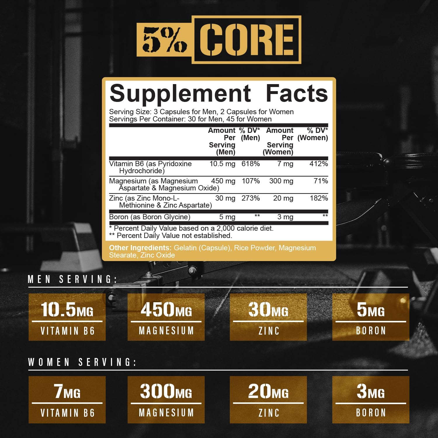 5% Nutrition Core ZMA con Boro - 90 Cápsulas