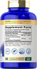 Carlyle Tiamina (Vitamina B1) 500 mg | 200 Comprimidos Vegetarianos | Sin Gluten y No Transgénico
