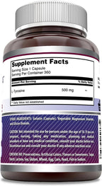 Amazing Formulas L-Tirosina 500 mg Cápsulas | Suplemento de Aminoácido Esencial | No Transgénico | Sin Gluten | 360 Cápsulas