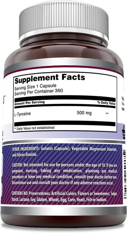 Amazing Formulas L-Tirosina 500 mg Cápsulas – Sin gluten : apto para personas con sensibilidad al gluten o – Image 2