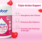 Biobor Natural Biotina 6000mcg Gominolas sin Azúcar, Cabello Piel y Uñas con Vitaminas A C E, 60 Gominolas Sabor Fresa