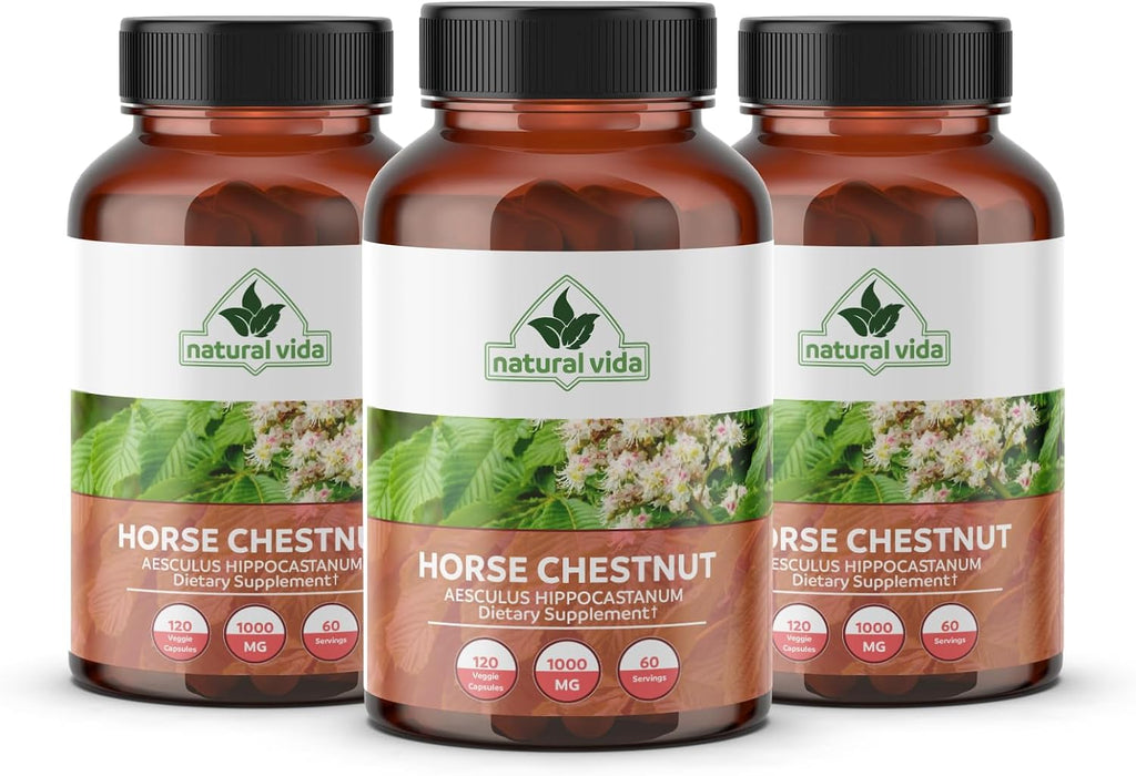 Natural Vida - Extracto de Castaño de Indias con Aescina 20% - 1000 mg - 120 Cápsulas Veganas