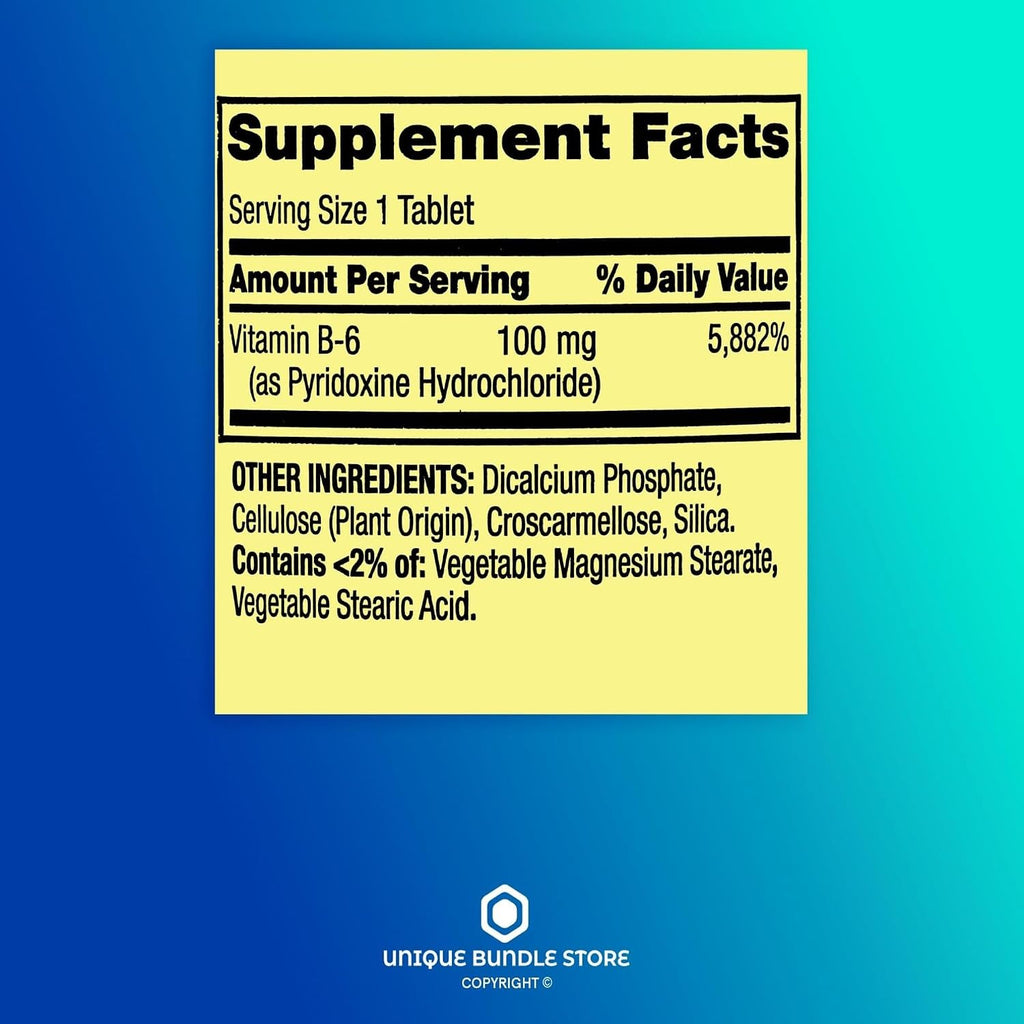 Vitamina B6 100mg – 250 Comprimidos, Alta Potencia, Sin Gluten, Vegetariano (Pack de 2)