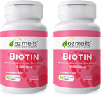 EZ Melts Biotina 5000 mcg - Comprimidos bucodispersables de biotina para cabello, piel y uñas - 90 comprimidos