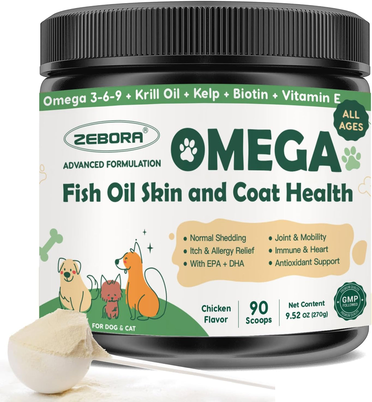 Omega 3 Fish Oil for Dogs, Dog Fish Oil Powder, Wild Caught Fish Oil, EPA&DHA, Krill Oil, Kelp, Dog Skin and Coat – Image 1
