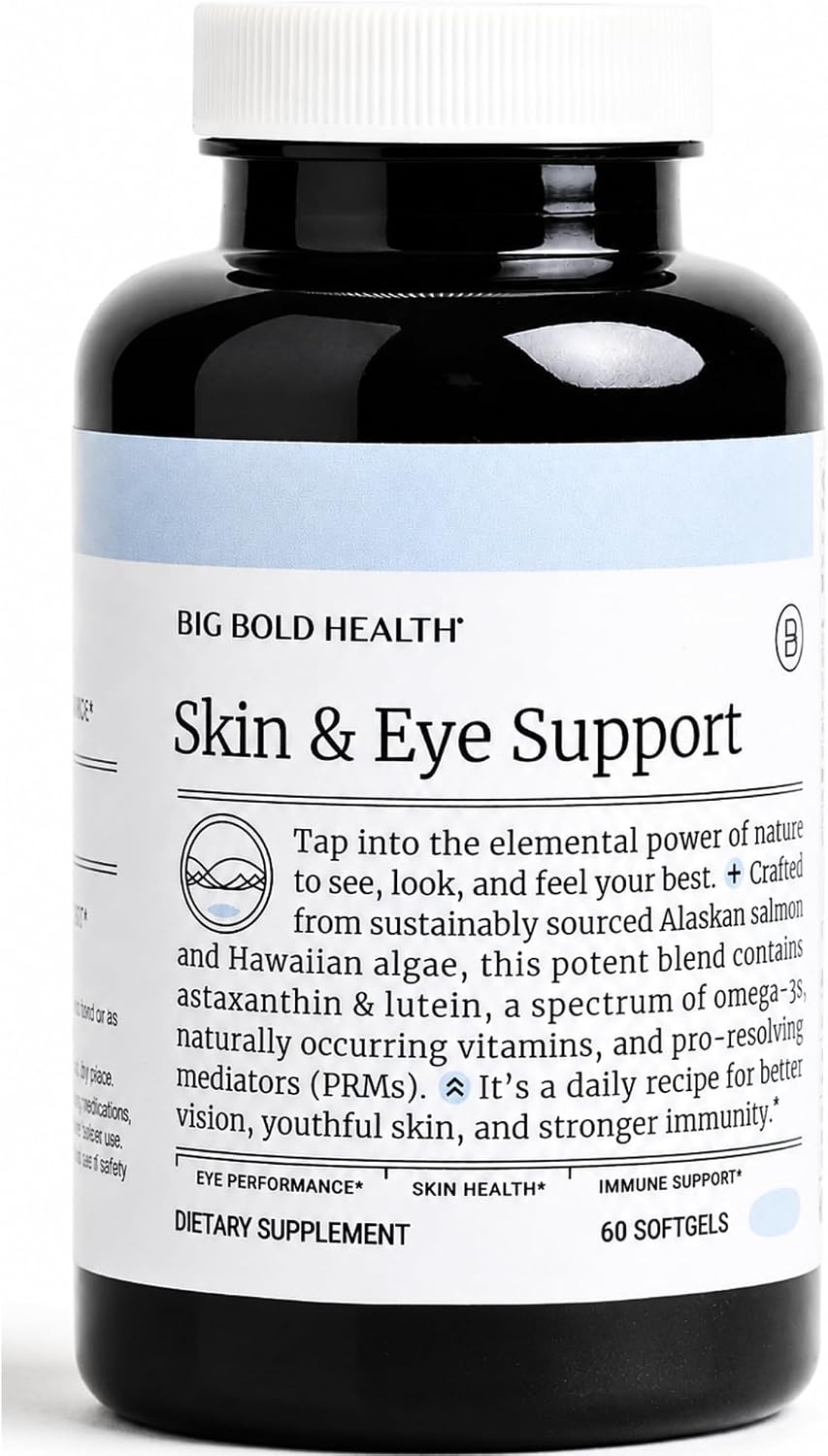BIG BOLD HEALTH Skin & Eye Support - Complejo Omega-3 con Aceite de Salmón de Alaska, DHA, Astaxantina y Luteína - 60 Cápsulas Blandas