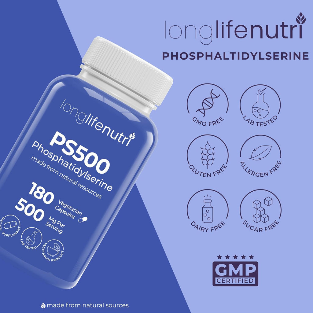 Phosphatidylserine Pure 500mg – 180 Cápsulas Vegetales, 3 Meses de Suministro