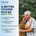 grow vitamin D3 K2 con MCT Oil - 10.000 UI D3, 100 mcg K2 MK-7, Calcio, Zinc, BioPerine, Magnesio - 60 Cápsulas