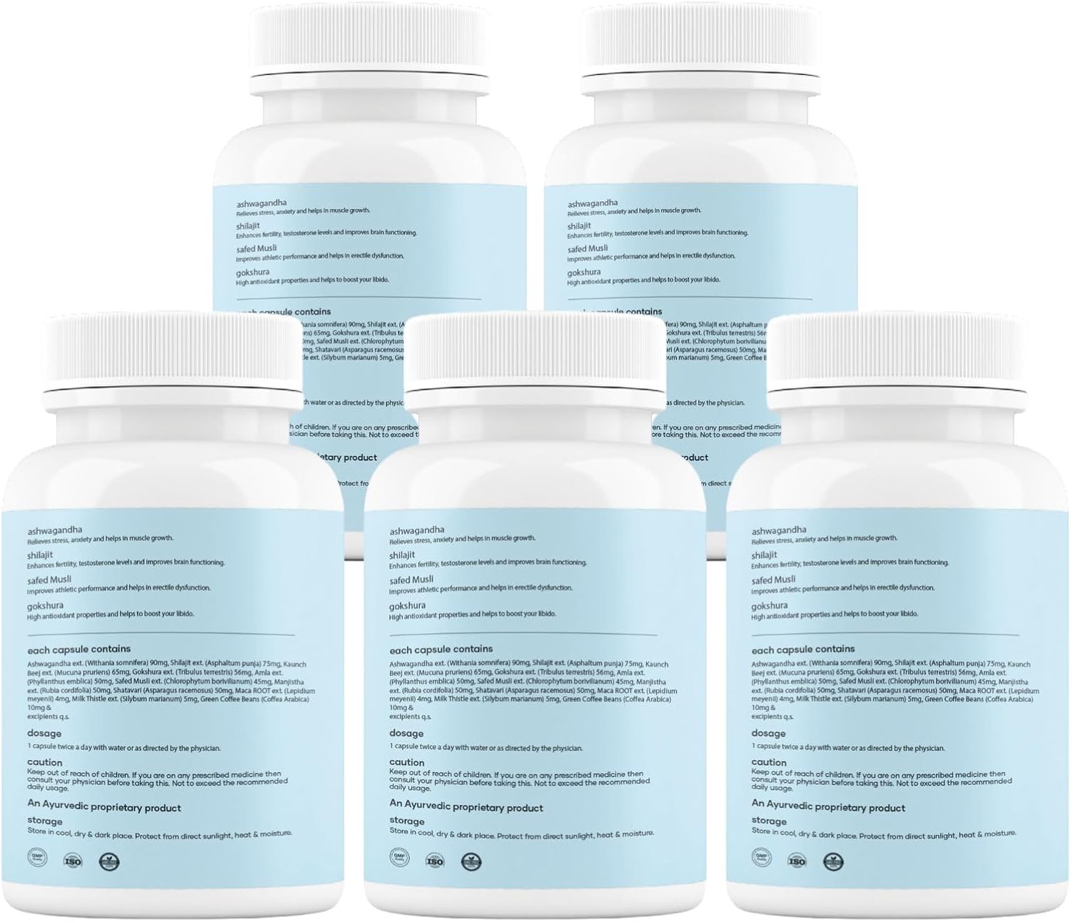 Mars Surgemax Natural Cápsulas con Shilajit y Safed Musli, Pack de 5, 300 Cápsulas