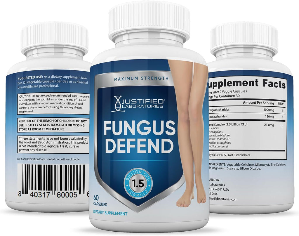 Justified Laboratories (2 Pack) Fungus Defend Probiótico 1.5 mil millones UFC 120 Cápsulas