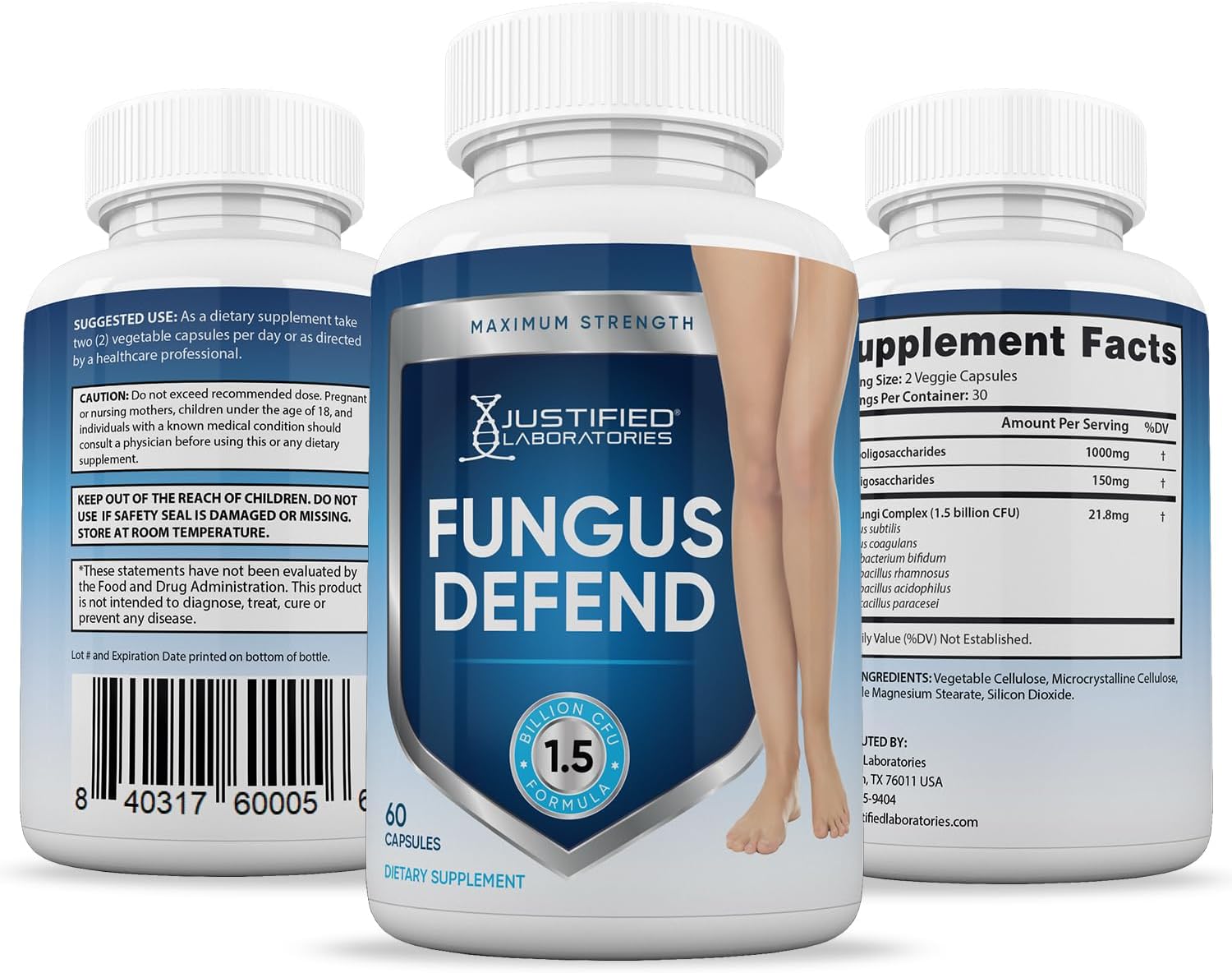 Justified Laboratories (2 Pack) Fungus Defend Probiótico 1.5 mil millones UFC 120 Cápsulas