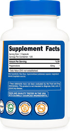 Nutricost Pregnenolona 50 mg, 120 Cápsulas - Sin OGM, Sin Gluten, Cápsulas Vegetales
