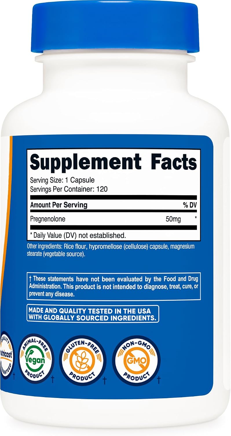 Nutricost Pregnenolona 50 mg, 120 Cápsulas - Sin OGM, Sin Gluten, Cápsulas Vegetales
